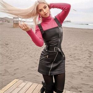 NWT LEATHER ZARA 100% SHEEP LEATHER GENUINE PURE LEATHER MOTO DRESS ZARA